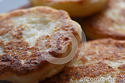 Golden Brown Cottage cheese pancakes Stock Photo