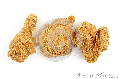 Golden brown fried chicken on white Stock Photo