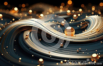 Golden bubbles floating in a wavy pattern, AI Stock Photo