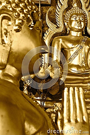 Golden Buddha Figures Stock Photo