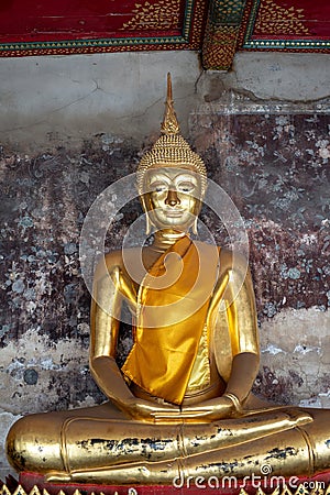 Golden Buddha images in Wat Suthat Thepphawararam the royal temple of the first grade in Bangkok. Stock Photo