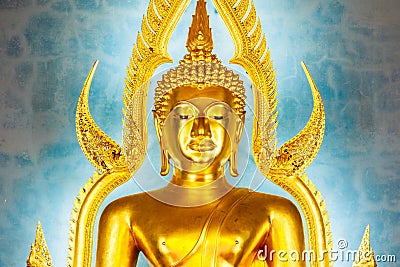 Golden Buddha statue in the Marble Temple or Wat Benchamabophit Stock Photo