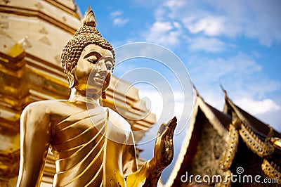 Golden Buddha statue in Thailand Buddha Temple. Stock Photo