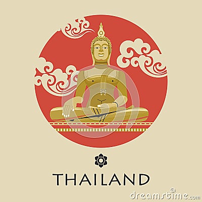 Golden Buddha statue. Vector illustration. Vector Illustration