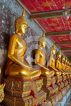 Golden Buddha statue in Wat Suthat Thepphawararam the royal temple of the first grade in Bangkok. Stock Photo