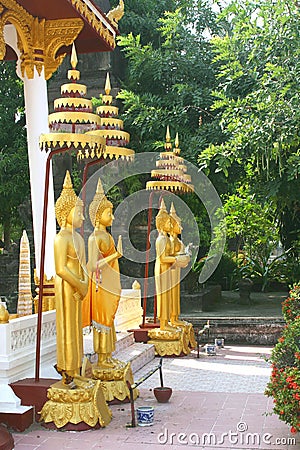 Golden Buddha statues in temple Wat Sisaket,Vientiane, Laos Stock Photo