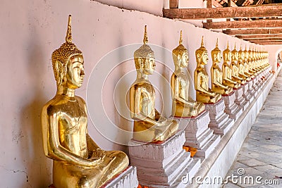 Golden of Buddha statues at Wat Thai Temple worship Editorial Stock Photo