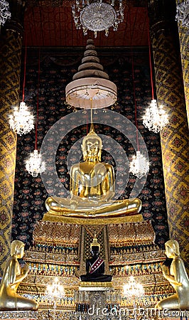 Golden budha sculpture in Thai temple Stock Photo