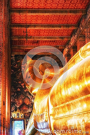 Golden Budha Statues at Wat Pho Stock Photo