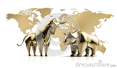 Golden Bull and bear - concept stock market Stock Photo