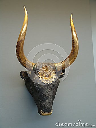 Golden bull head, Olympia museum, Greece Editorial Stock Photo