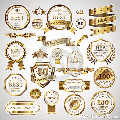 Golden business labels set Vector Illustration