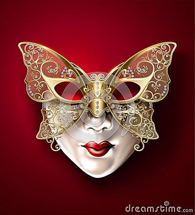 Golden butterfly carnival mask Vector Illustration