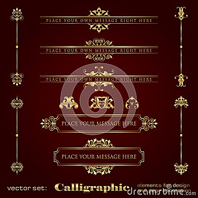 Golden calligraphic design elements and page decoration - vector set Vector Illustration