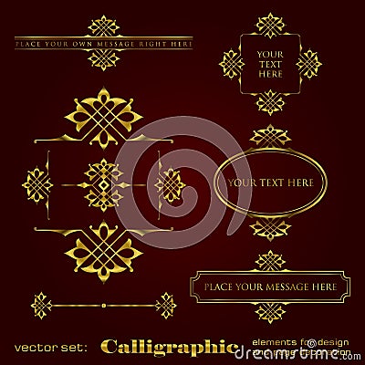 Golden calligraphic elements for design and page decoration - vector set Vector Illustration