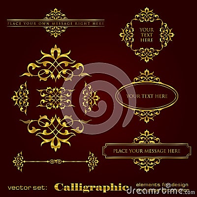 Golden calligraphic elements for design and page decoration - vector set Vector Illustration