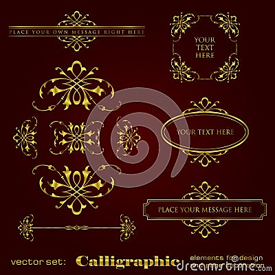 Golden calligraphic elements for design and page decoration - vector set Vector Illustration