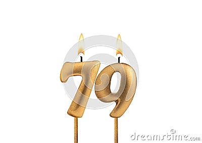 Birthday number 79 - Golden candle on white background Stock Photo