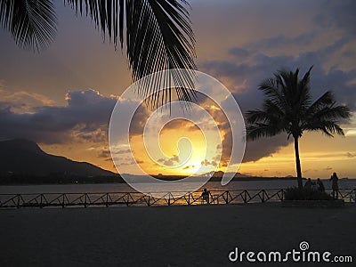 Golden Caribbean sunset Stock Photo