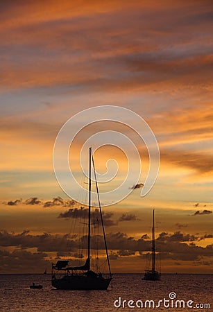 Golden Caribbean Sunset Cruise Stock Photo