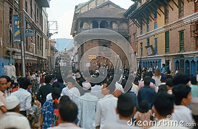 1975. Nepal. Kumari parade. Katmandu. Editorial Stock Photo