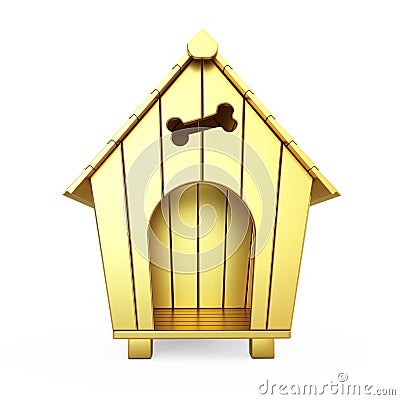 Golden Cartoon Dog House. 3d Rendering Stock Photo