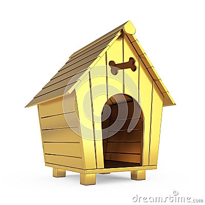 Golden Cartoon Dog House. 3d Rendering Stock Photo
