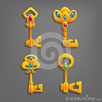 Golden cartoon keys. Vector Illustration