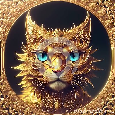 Golden cat on magical background. Generative AI Stock Photo