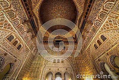 The golden ceiling in the Royal Alcazar of Seville, Spain Editorial Stock Photo