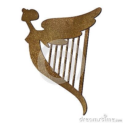 Golden Celtic harp with a female silhouette. Symbol of Ireland. St.Patrick 's Day. Isolated watercolor illustration Cartoon Illustration