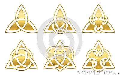 Golden Celtic Triangle Knots Symbols Vector Illustration