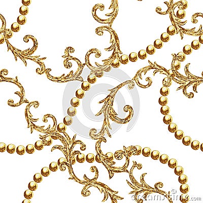 Golden chain glamour baroque style seamless pattern background Stock Photo