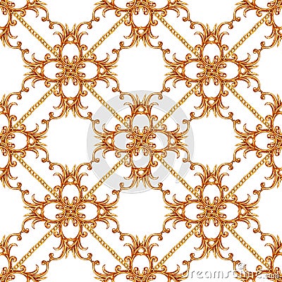 Golden chain glamour baroque style seamless pattern background Stock Photo