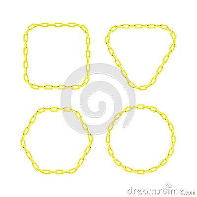 Golden chain round, square, hexagon and triangle border frame. Seamless wreath circle shape. Jewelry design, text frame Vector Illustration