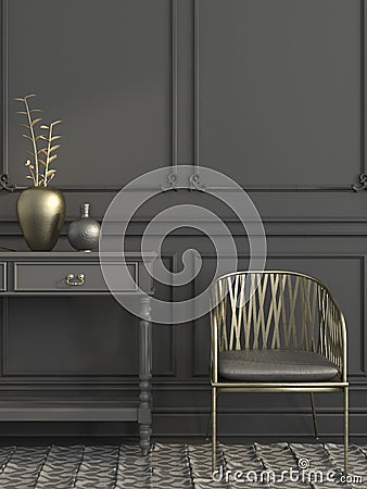 Golden chair in gray interior Stock Photo