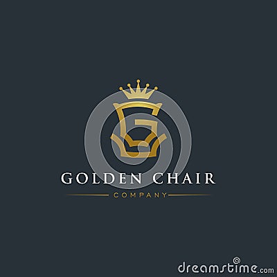 Golden chair logo design, G letter luxury logo template Vector Illustration