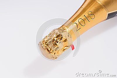 Golden champagne neck with the inscription 2018 Stock Photo