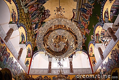 Golden chandelier inside Agios Gerasimos monastery Editorial Stock Photo