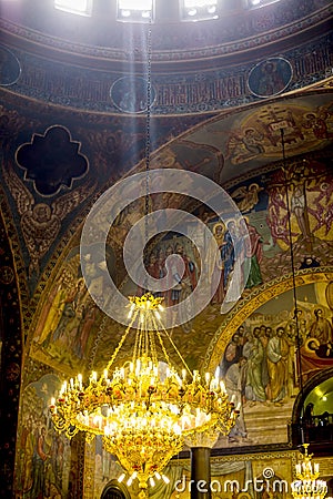 Golden chandelier inside the cathedral Editorial Stock Photo