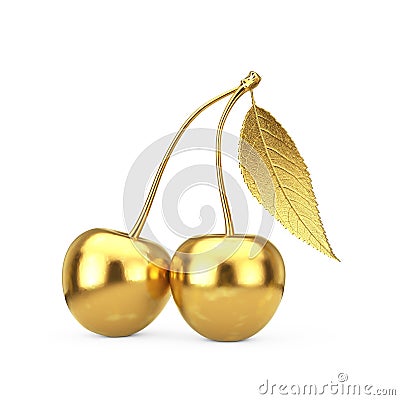 Golden Cherry Fruit with Leaf. 3d Rendering Stock Photo