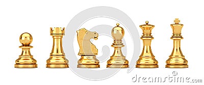 Golden Chess Set. 3d Rendering Stock Photo