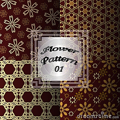 Golden antique flower pattern vector 1st Vector Illustration