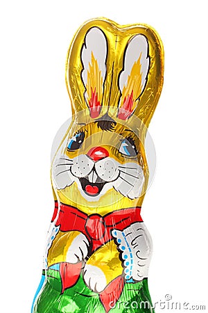 Golden chocolate Easter bunny Stock Photo