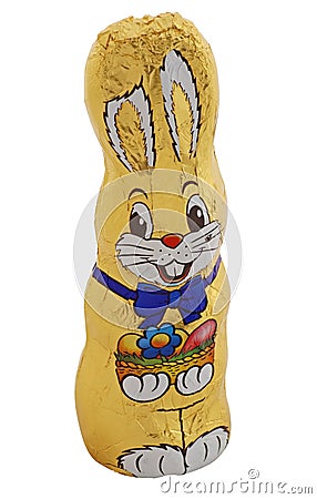 Golden chocolate easter bunny Stock Photo