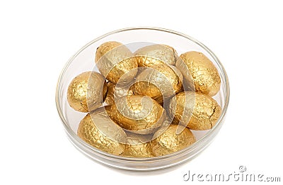 Golden chocolate eggs Stock Photo