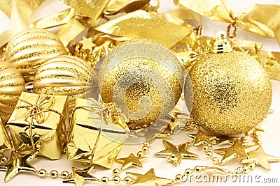 Golden christmas assortment Stock Photo