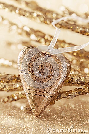 Golden christmas heart Stock Photo