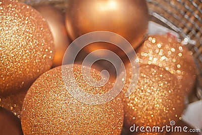 Golden Christmas matte and shiny balls for decoration pattern background Stock Photo