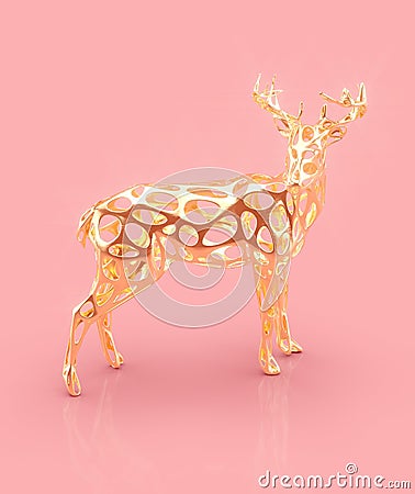 Golden Christmas reindeer figure on pink background Stock Photo